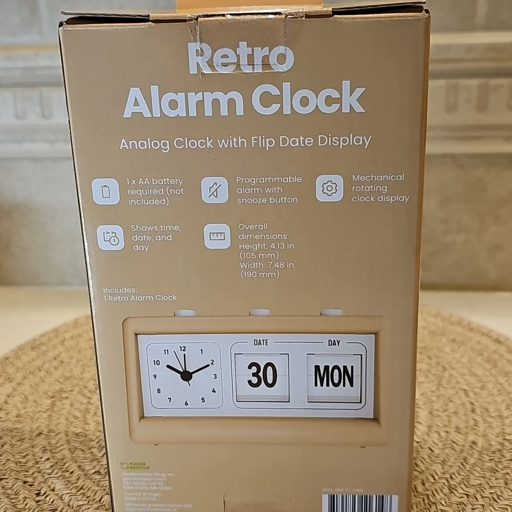 Retro Alarm Clock With Flip Date Display Calendar In Tan Color